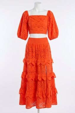 NEW ALLISON NEW YORK ciara eyelet puff sleeve top in cherry tomato
